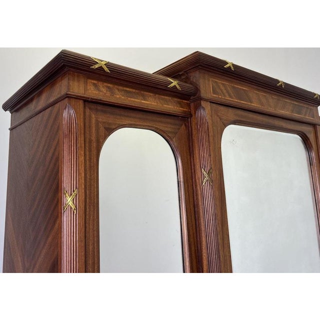 Wardrobe Antique French Style Three Door Inlaid Burr Mirrored Armoire Lot 6163 For Sale - Image 3 of 14