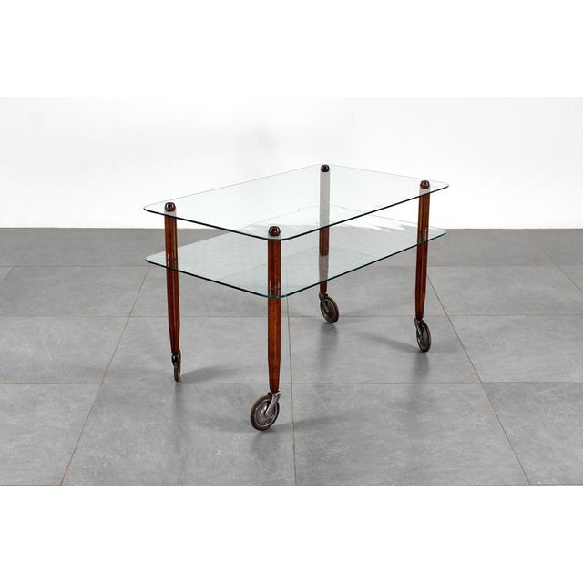 Wood and Glass Coffee Serving Cart attributed to Gio Ponti for Vitrex, Italy, 1940s For Sale - Image 6 of 17