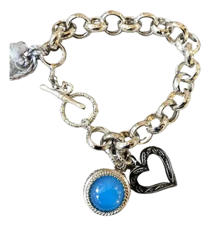 1990s Vintage Sterling Silver and Blue Agate Pendant Italian Bracelet by Anomis