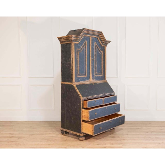 18th Century Baroque Secretary with Black Exterior and Blue Interior, Circa 1760 For Sale - Image 5 of 16