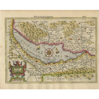 Original Copper Engraved Map of Lake Geneva in Switzerland, 1613 For Sale