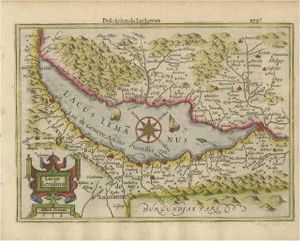 Original Copper Engraved Map of Lake Geneva in Switzerland, 1613