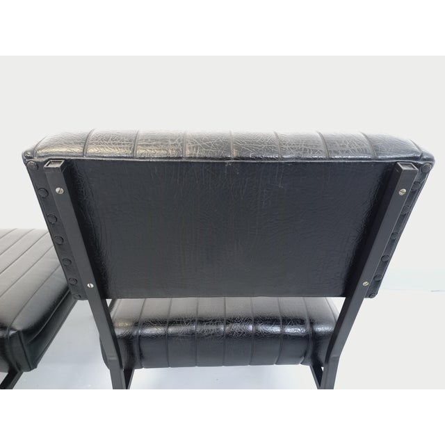 Vintage Modernist Lounge Chairs in Black Imitation Leather and Metal, 1960s, Set of 2 For Sale - Image 13 of 18