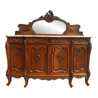 Antique French Marble Top Sideboard With Mirror Top For Sale