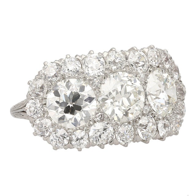 Art Deco Vintage 4.50 Cttw Old European Cut Diamond Three-Stone Art Deco Engagement Ring Size 7 For Sale - Image 3 of 11