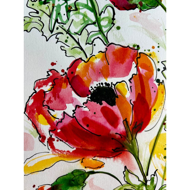 2020s Watercolor Painting 3 Red Poppies Giclee Print For Sale - Image 5 of 6