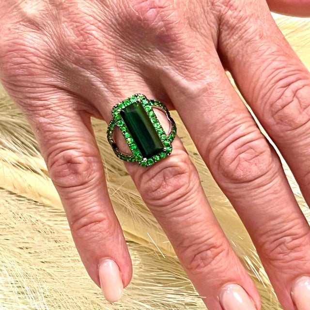 Green Natural Tourmaline Tsavorite Ring 7 14k Gold 6.77 TCW Certified For Sale - Image 8 of 11