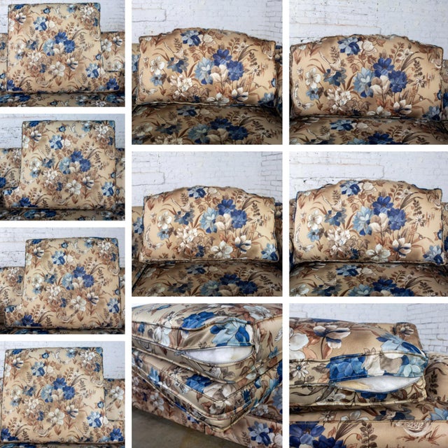 Mid-20th Century Traditional Sofa or Loveseat With Floral Chintz Fabric and Front Brass Ball Casters For Sale - Image 15 of 18