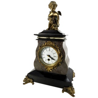 20th Century French Marble Clock With Bronze Cherub For Sale