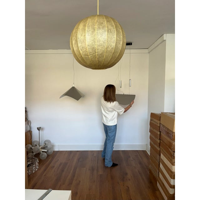 Beige Mid-Century Modern German Cocoon Pendant from Goldkant Leuchten, 1960s, Set of 2 For Sale - Image 8 of 18