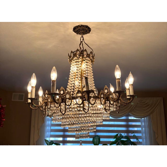 French Antique Crystal Chandelier For Sale - Image 3 of 7