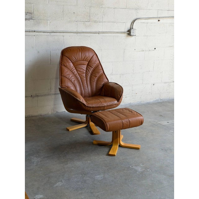 Danish Modern Reclining Leather Lounge Chair & Ottoman, Denmark, 1970s For Sale - Image 10 of 10