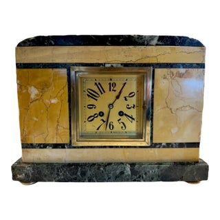 Antique French Art Deco Marble Stone Mantel Clock For Sale