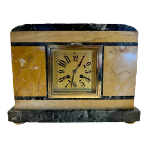 Antique French Art Deco Marble Stone Mantel Clock