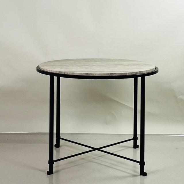 Black Round 'Diagramme' Side Table or Guéridon in Silver Travertine by Design Frères For Sale - Image 8 of 9