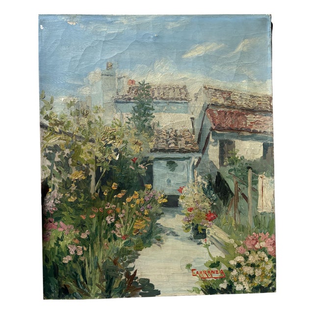 Carranza, Landscape with Garden & Flowers, 1920s-1940s, Oil Painting For Sale