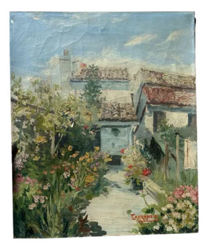 Carranza, Landscape with Garden & Flowers, 1920s-1940s, Oil Painting