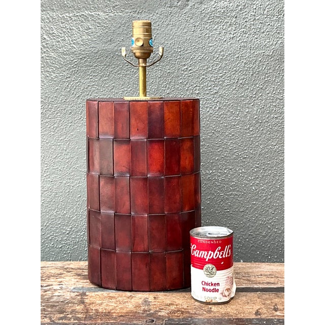 Vintage Woven Leather Lamp For Sale - Image 10 of 12