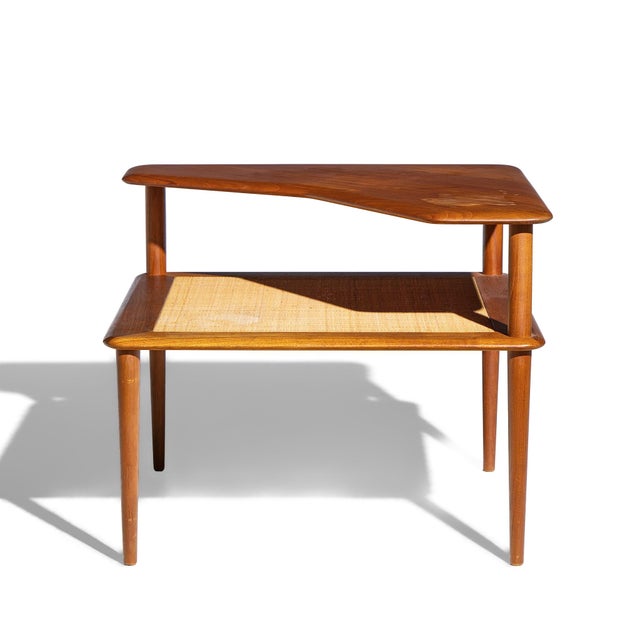 Mid-Century Modern Peter Hvidt for France and Son Mid Century Danish Teak and Rattan Corner Table For Sale - Image 3 of 8