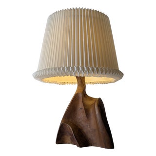 Modern Sculptural Table Lamp in Carved Olive Wood, 1970s For Sale