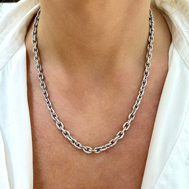 Platinum Unisex 950 Platinum Solid Oval Anchor Cable Link Chain Necklace For Sale - Image 8 of 8