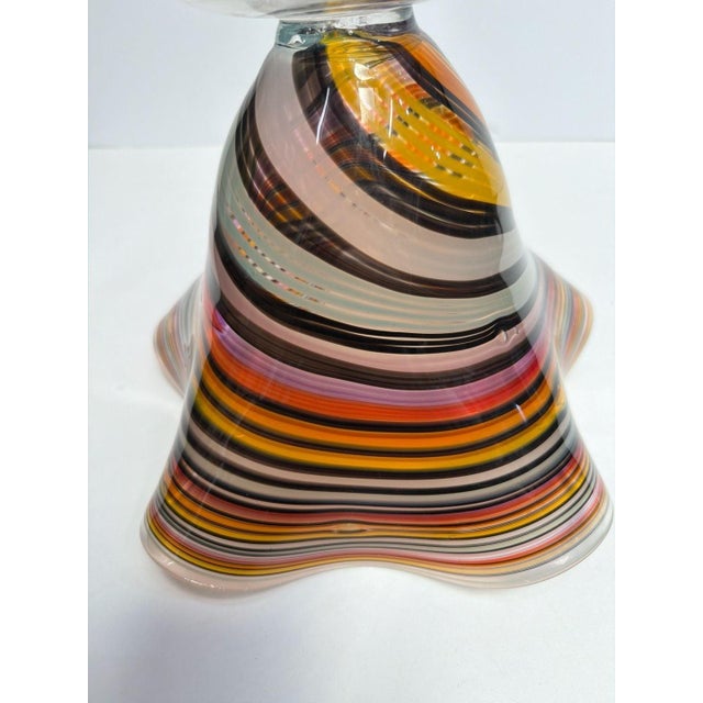 Glass Jozefina Hand-Blown 9” inch Havana Wave Art Glass Vase with Rainbow Cane Swirl For Sale - Image 7 of 9