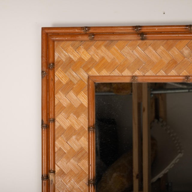 Vintage Boho Parquet Rattan Mirror With Bamboo Border For Sale - Image 4 of 10