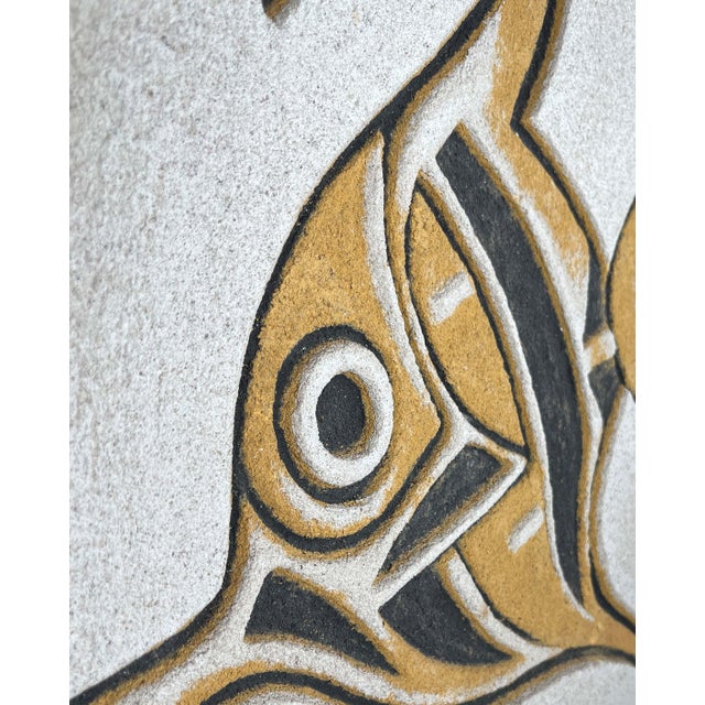 Mid-Century Modern Hand Carved Stone Wall Relief with Fish Design, 1960s For Sale - Image 9 of 18