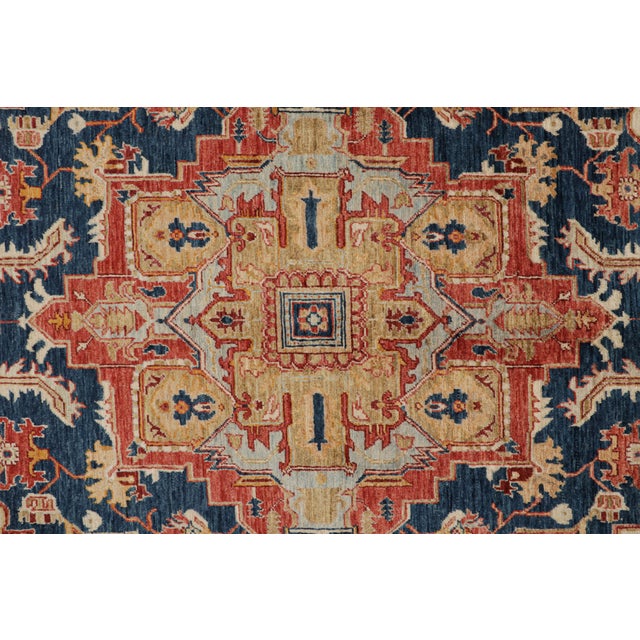 2010s Rug & Kilim’s Serapi Style Rug in Navy Blue With Gold and Red Medallion For Sale In New York - Image 6 of 7