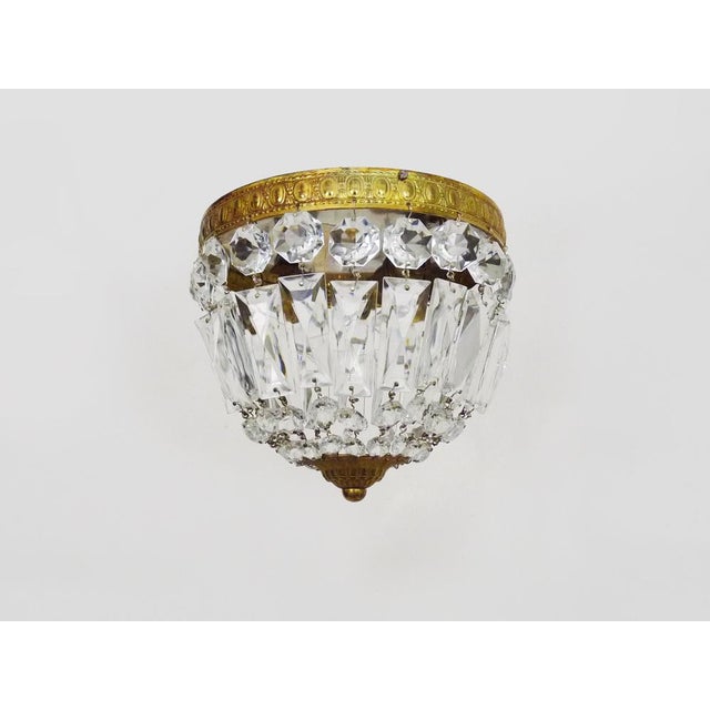 Louis XVI Style Crown-Shaped Half-Basket 2-Light Ceiling Light with Glass Pendants, 1960s For Sale - Image 9 of 9