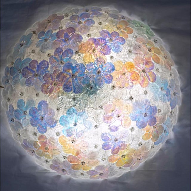 Glass Multicolor Iridescent Murano Glass Flowers Basket Ceiling Lights by Barovier, 1950 For Sale - Image 7 of 9