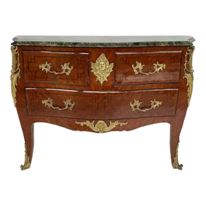 Marble Top 3-Drawer Commode With Marquetry and Gilt Bronze Mounts, 20th Century
