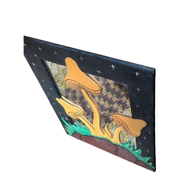 Boho Chic VTG Psychedelic Hand-Carved Boho Mushroom Mirror 16" X 12 For Sale - Image 3 of 5