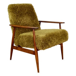 Vintage Lis Armchair with Olive Long Hair Rudy Boucle from Henryk Lis, 1970s For Sale