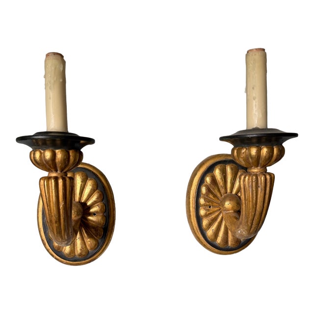 1950s Neoclassical Partial Gilt Sconces - a Pair For Sale