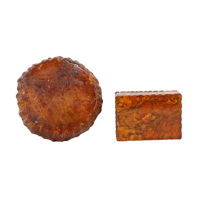 Italian Orange Hand-Carved Alabaster Smoking Set by Romano Bianchi, 1960s, Set of 2 For Sale - Image 6 of 11