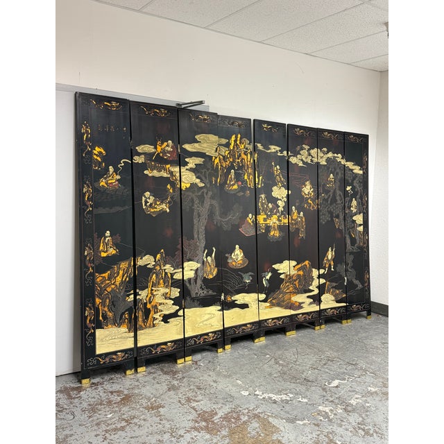 Chinese Chinese Eight Immortals Mountain Cloud Eight Panel Screen For Sale - Image 3 of 12
