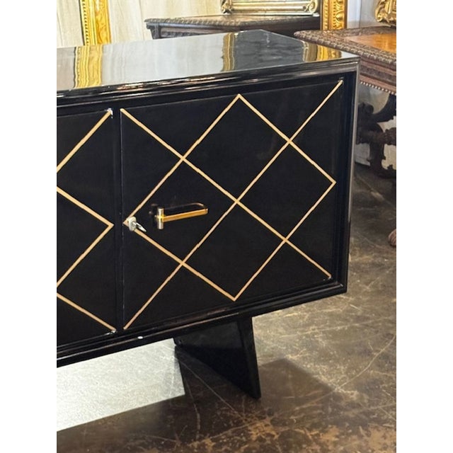 Mid-Century Modern Italian MCM Design Black and Gold Sideboard After Suzanne Guiguichon For Sale - Image 3 of 10