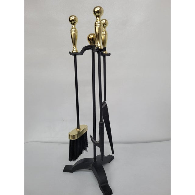 Black Vintage Brass & Cast Iron Fireplace Mantel Tools For Sale - Image 8 of 8