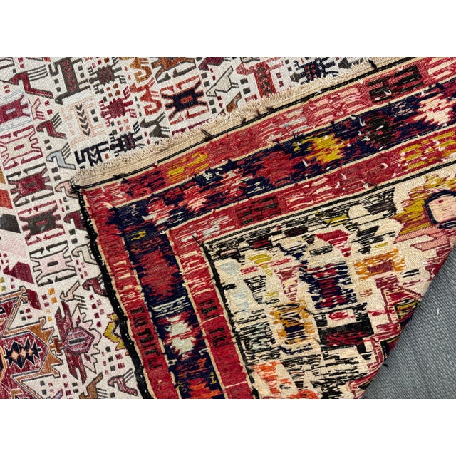 Red 6ft 9in × 9ft 9in Flat Woven Afghan Area Rug For Sale - Image 8 of 12