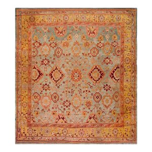 Tribal Large Scale Pattern Light Blue Seafoam Color Antique Turkish Oushak Rug