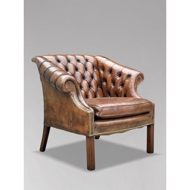 Animal Skin Brown Leather Club Armchair, 1880s For Sale - Image 7 of 11