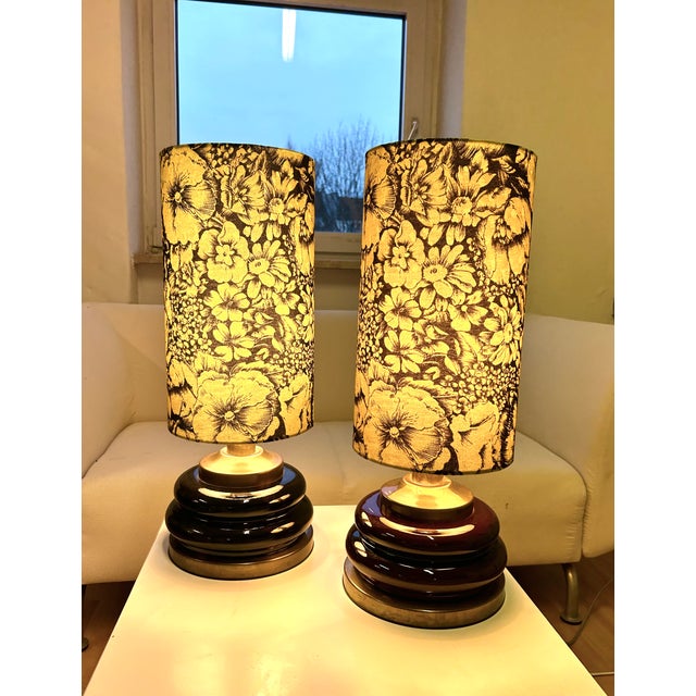 Mid-Century Lamp Duo with Dark Brown Glass-Copper Base, 1960s, Set of 2 For Sale - Image 4 of 10