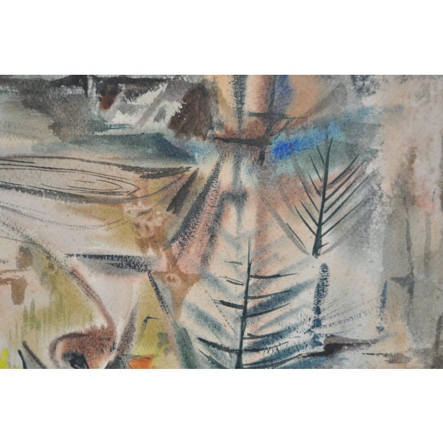 Vintage 1950s Abstract Landscape Watercolor For Sale - Image 5 of 7
