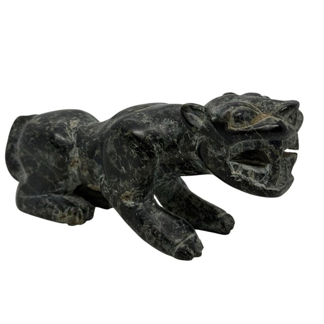 Vintage Chinese Green and Black Carved Soapstone Tiger Figurine For Sale - Image 11 of 12