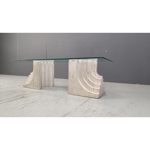 Vintage Travertine Coffee Table with Glass by Carlo Scarpa, 1970s For Sale - Image 11 of 12