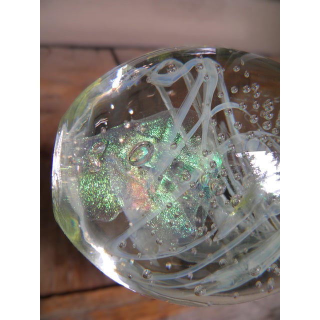 Glass Vintage Signed Stunning Bullicante & Iridescent Art Glass Paperweight For Sale - Image 7 of 17
