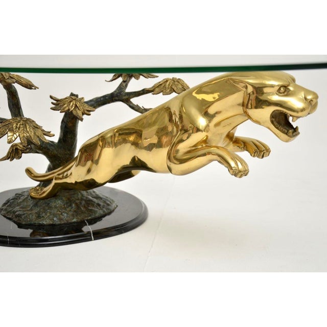 Vintage French Bronze, Brass, and Marble Leaping Jaguar Coffee Table, 1970s For Sale - Image 10 of 11