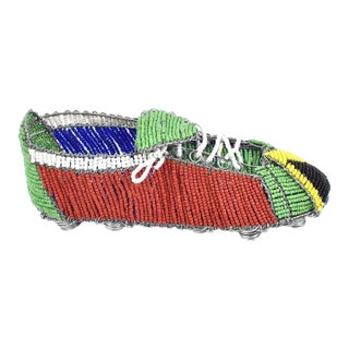 Early 20th Century Zulu Beaded World Cup Soccer Cleat with South African Flag For Sale