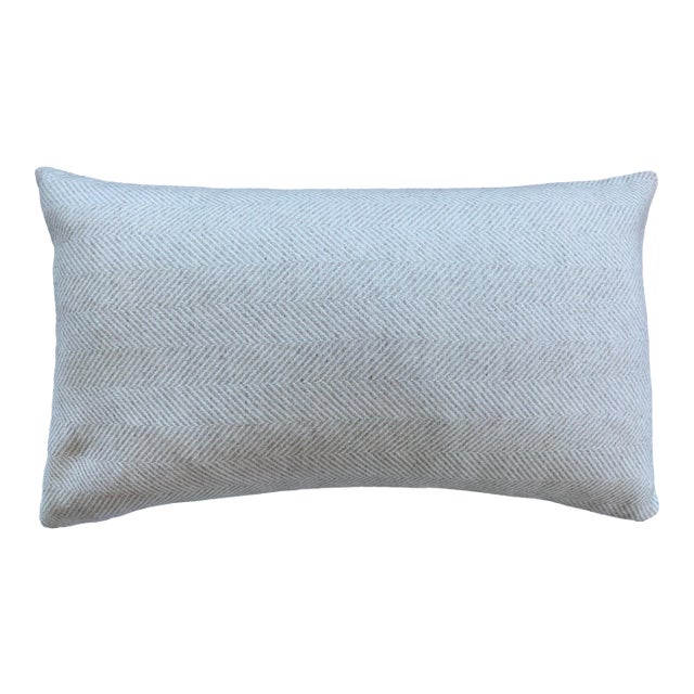 Contemporary FirmaMenta White Cream Herringbone Wool Lumbar Pillow For Sale